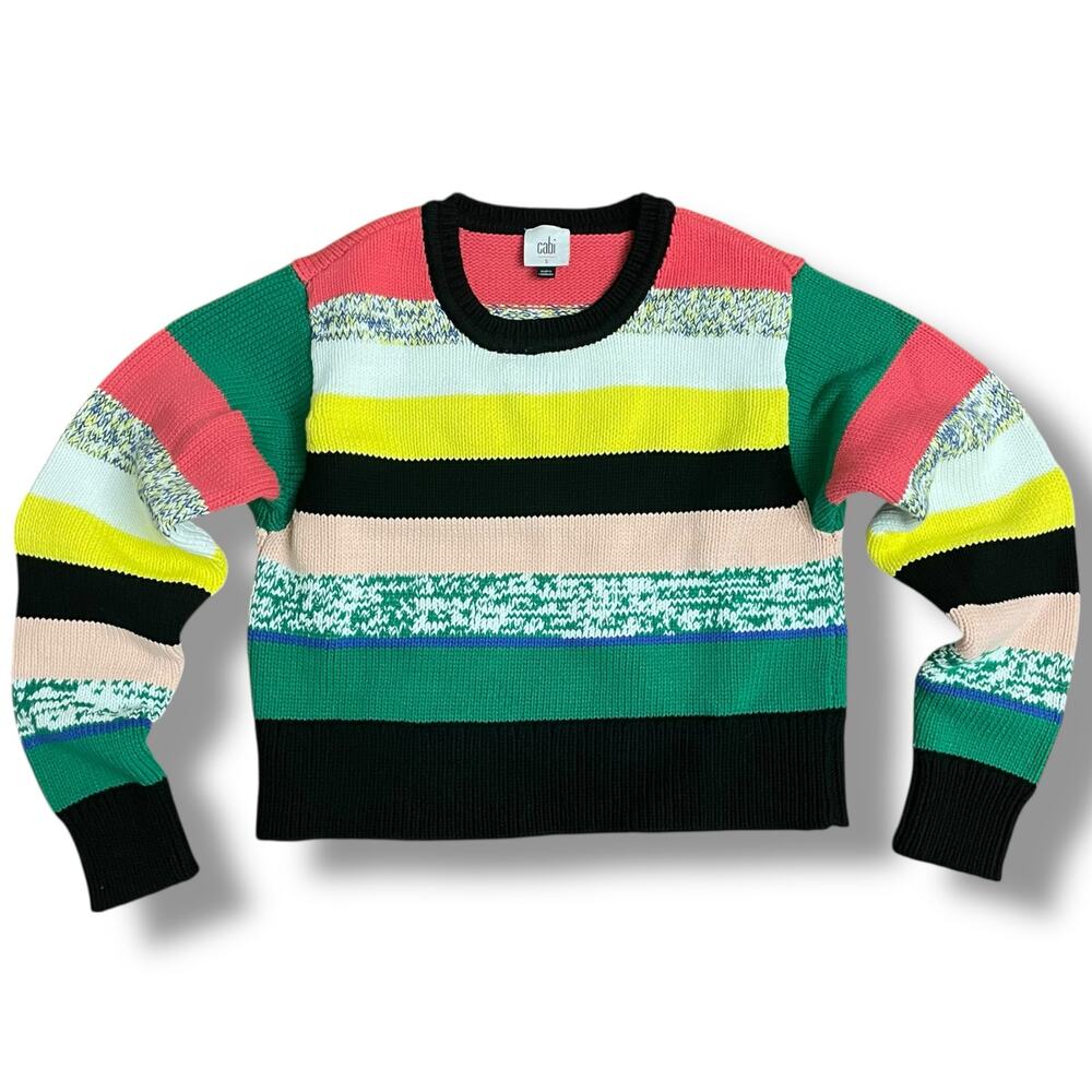 CAbi Multicolor Stripe Knit Sweater Women’s Small Cotton‎ Blend Crew Neck